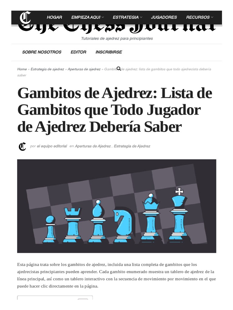 Gambitos de Ajedrez Lista de Gambitos Que Todo Jugador de Ajedrez